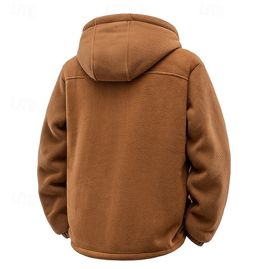 Men's Comfortable Hooded Zip-Up Sweatshirt with Fleece Collar