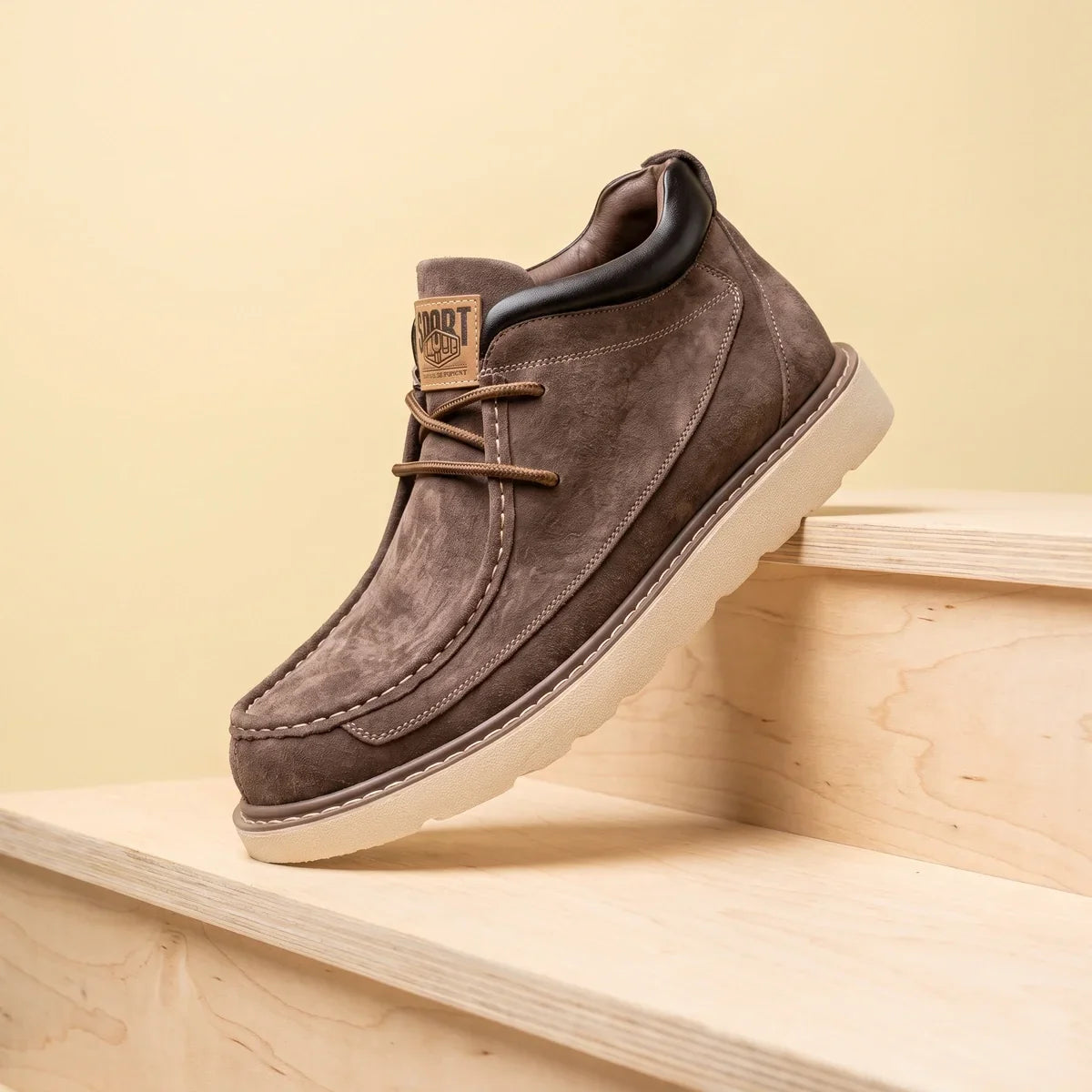 Men's Suede Moc Toe Chukka Boots with Padded Collar for Daily Use Brown