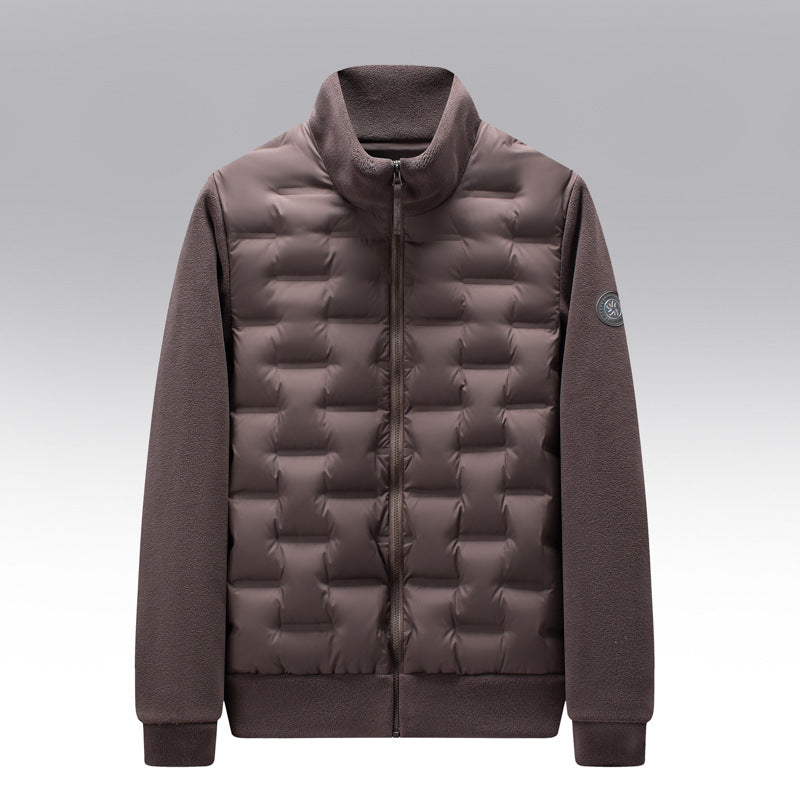 Men's Quilted Fit-and-Flare Classic Puffer Coat for Daily Use Brown