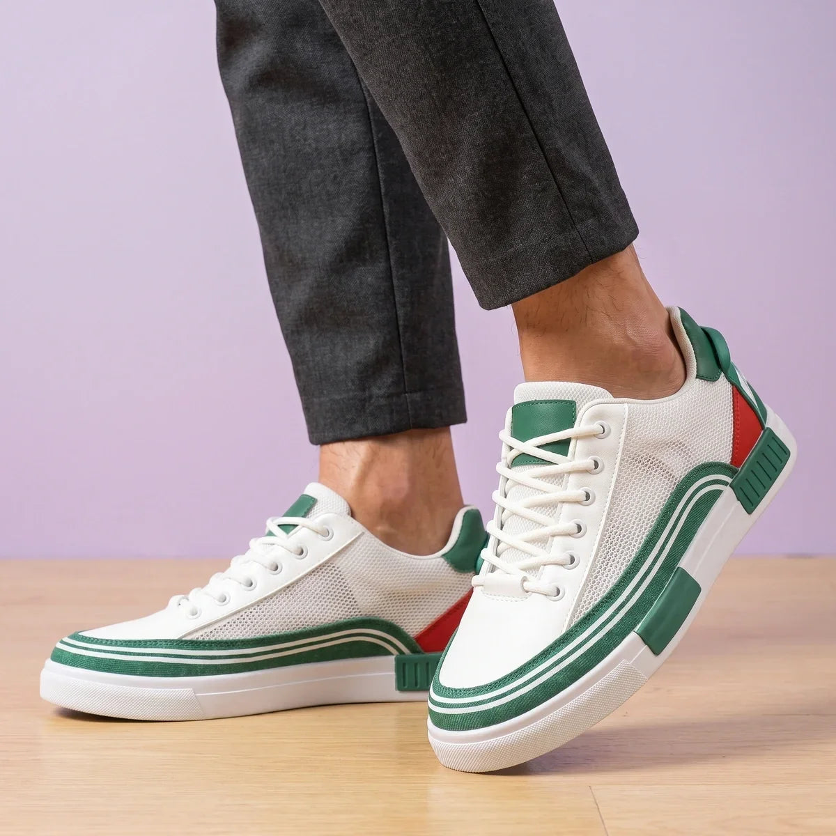 Men's Comfortable Orthopedic Mesh Lace-Up Sneakers for Daily Use Green