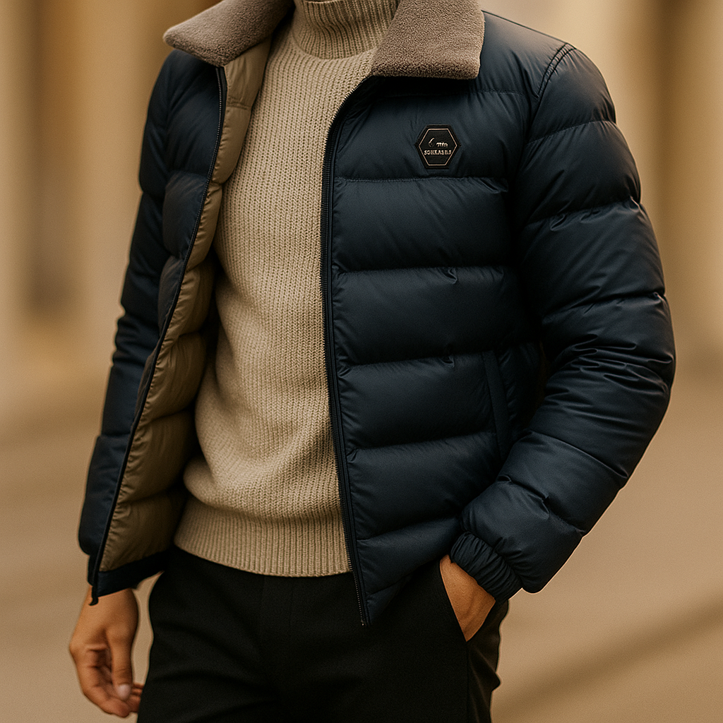Men's Zip-Up Signature Puffer Jacket for Fall and Winter Everyday Wear
