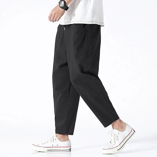 Men's Cropped Drawstring Casual Pants for Daily Use Warm