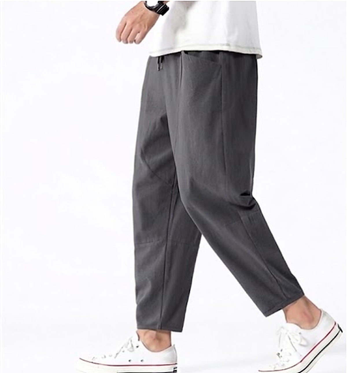 Men's Cropped Drawstring Casual Pants for Daily Use Warm