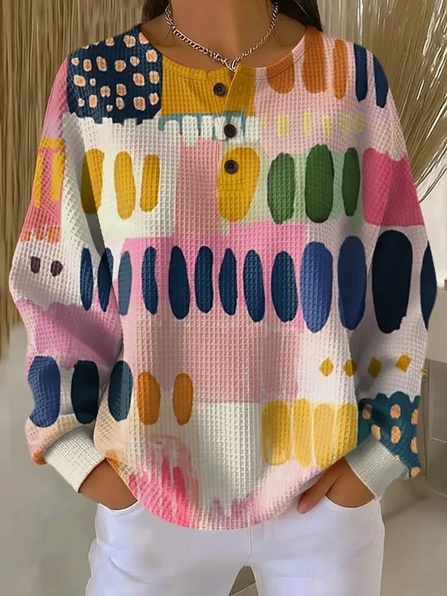 Women's Graphic Geometric Pullover Sweatshirt for Daily Use Pink