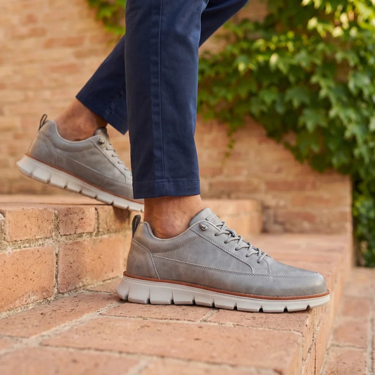 Men's Leather Orthopedic Striped Sneakers for Daily Use Gray