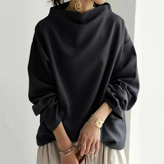 Women's Oversized Mock-Neck Long-Sleeve Hoodie Top for Daily Use