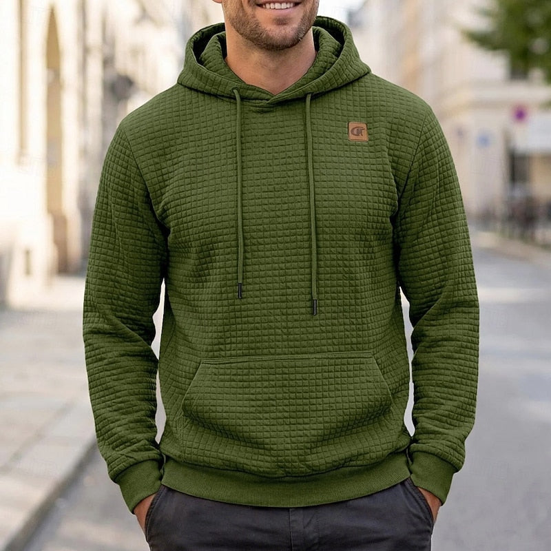 Men's Textured Hooded Sweatshirt for Fall and Winter Everyday Wear Army Green