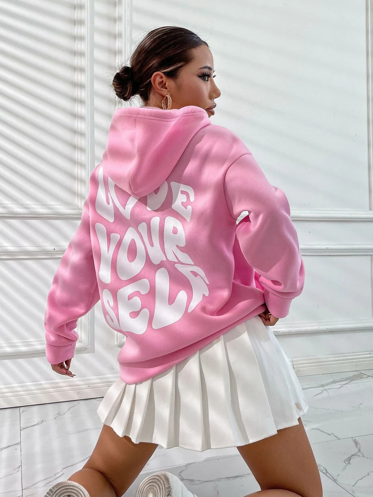 Women's Baggy Oversized Hoodie with Adjustable Drawstring Pink