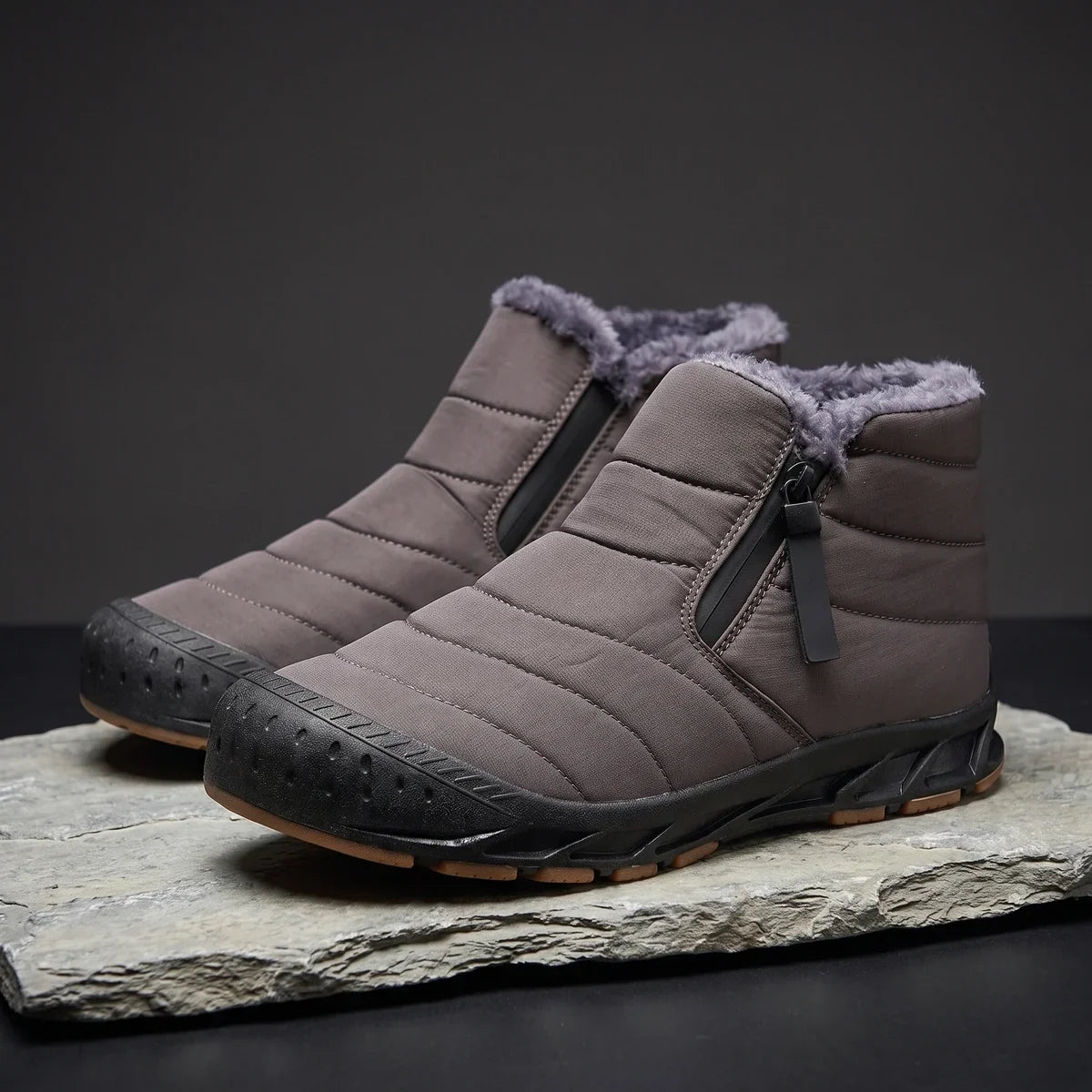 Men's Insulated Winter Boots for Cold Weather with Side zip Gray