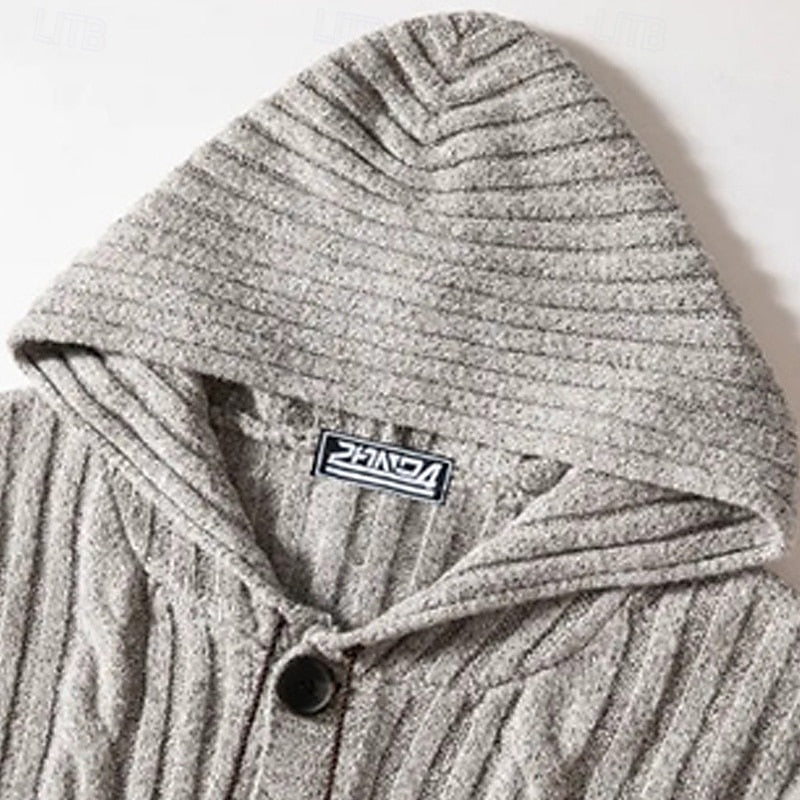 Men's Hooded Cable-Knit Cardigan for Fall and Winter Everyday Wear