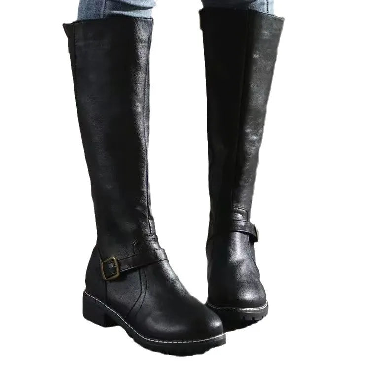 Women's Stylish Knee High Boots with Buckle and Zip for Daily Use