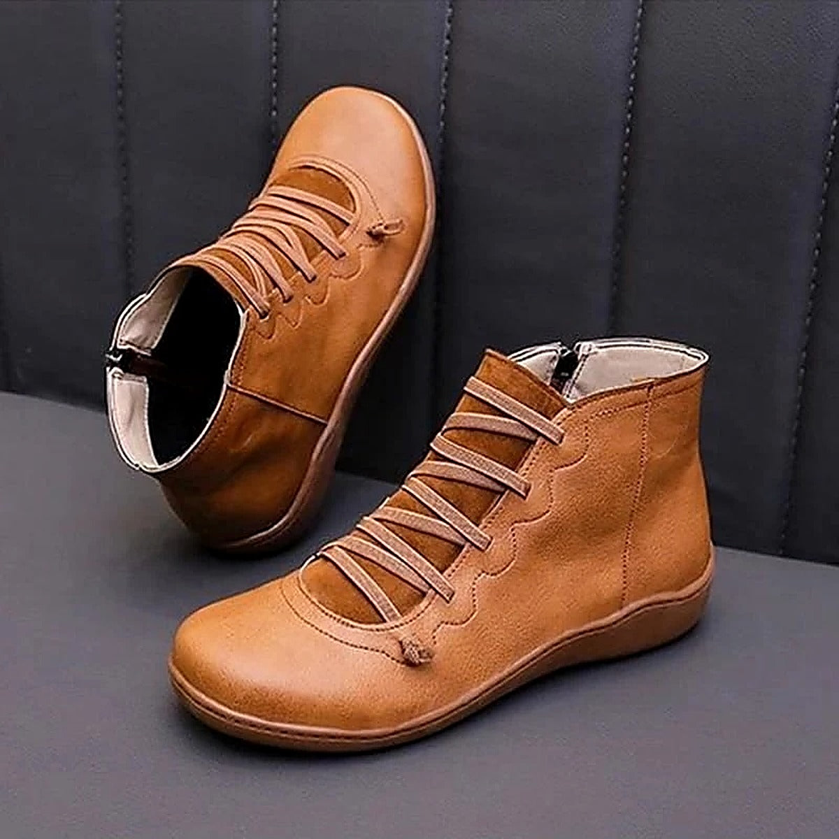 Women's Effortless Lace-Up Cushioned Ankle Boots with Low Heel