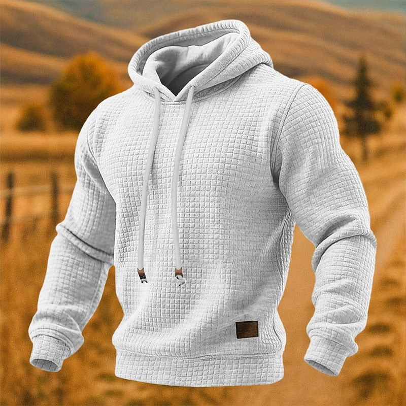 Men's Textured Casual Pullover Hoodie for Daily Use Warm White