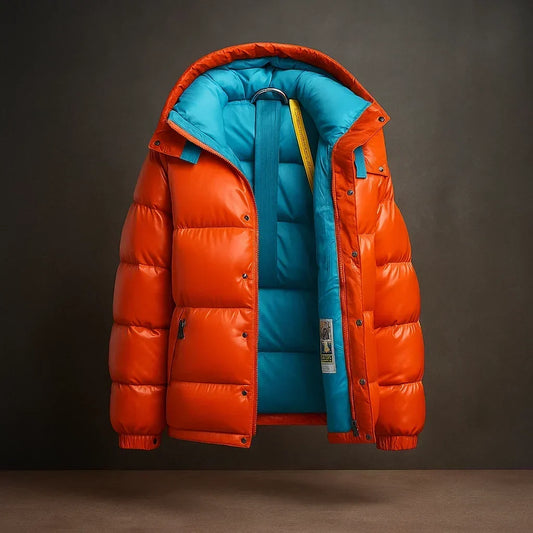 Men's Insulated Zip-Up Puffer Jacket for Fall and Winter Everyday Wear Blue Orange