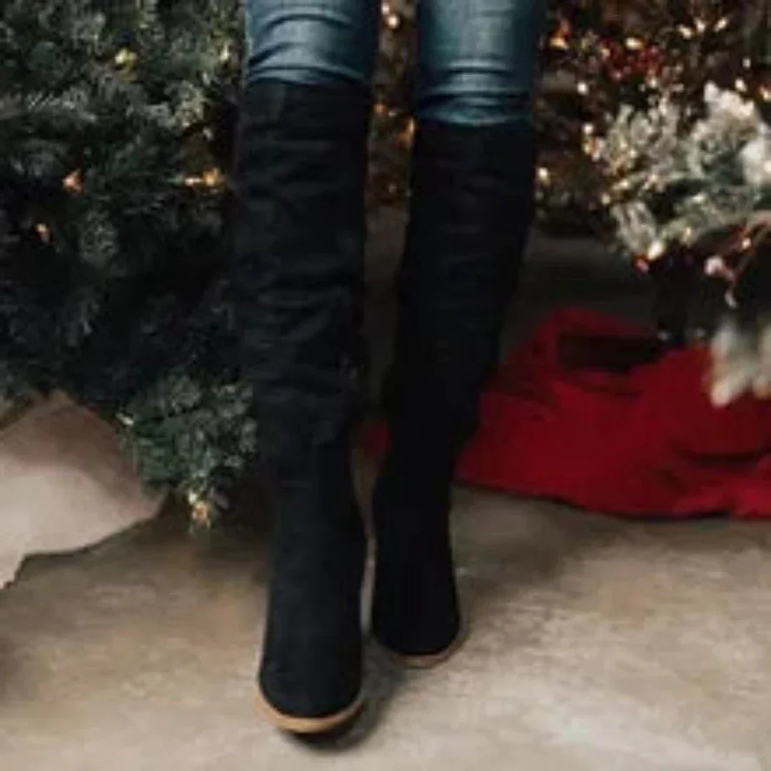 Women's Elegant Knee High Low Heel Zip Boots for Daily Use