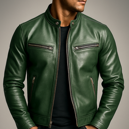 Men's Vintage Leather Jacket – Classic Design for All-Day Comfort Green