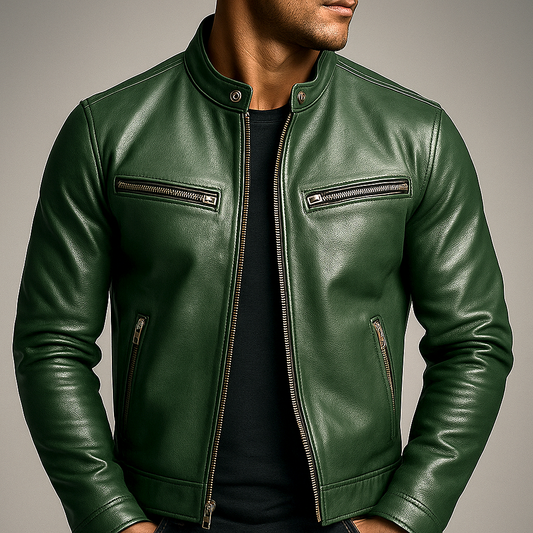 Men's Vintage Leather Jacket – Classic Design for All-Day Comfort Green