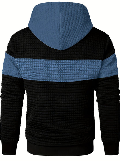 Men's Color-Block Textured Hoodie for Fall and Winter Everyday Wear