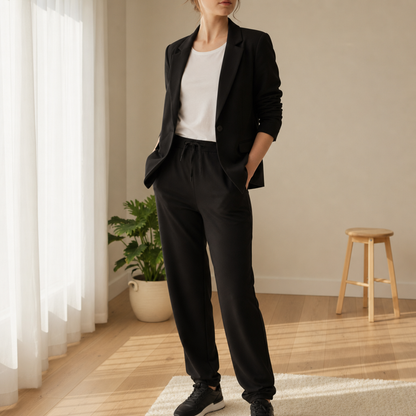 Women's Blazer and Jogger Co-ord Set for Fall and Winter Everyday Wear Black