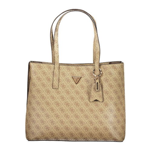 Beige Polyurethane Women Handbag