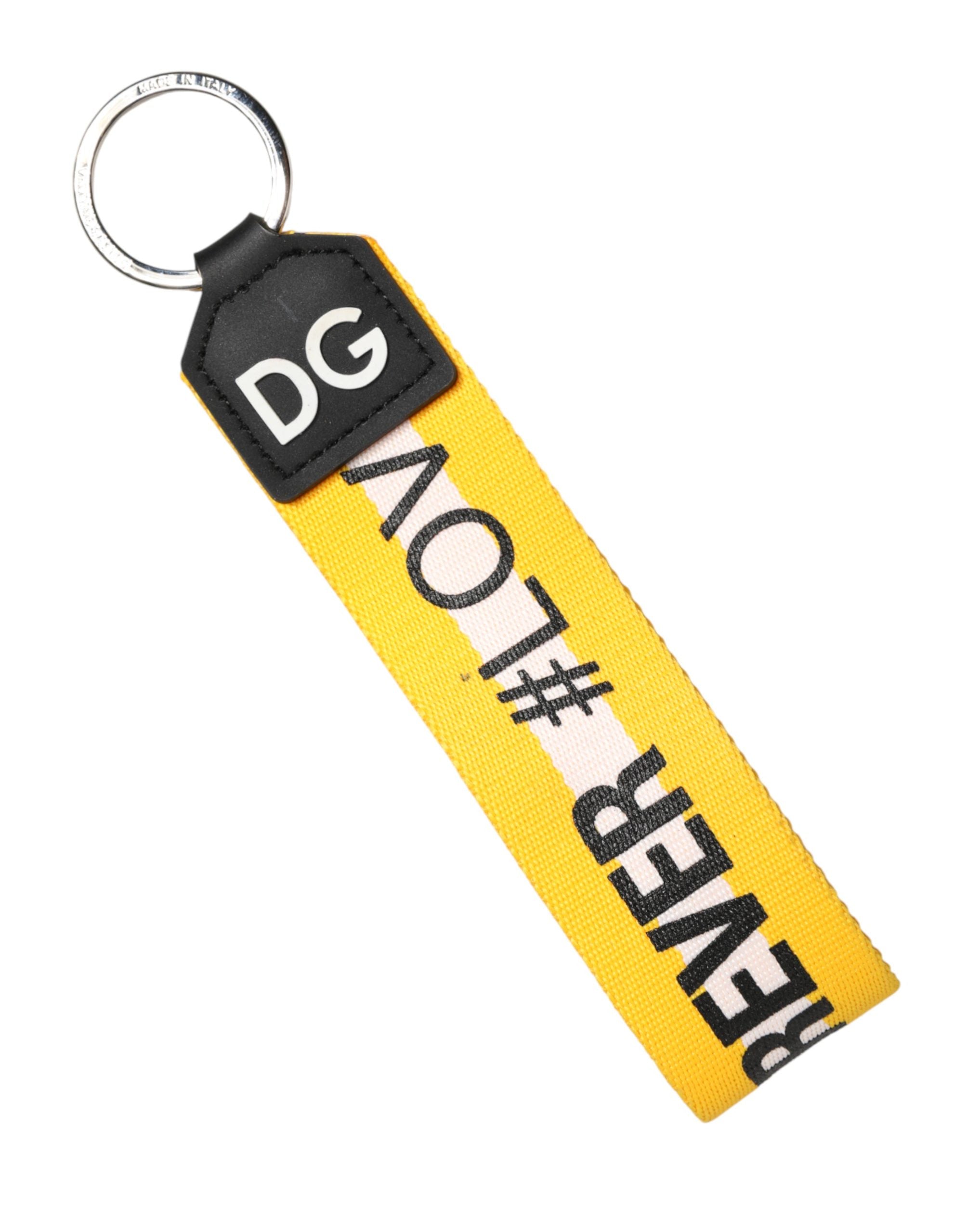 Dolce & Gabbana Yellow Logo Polyester Silver Brass Holder Keychain