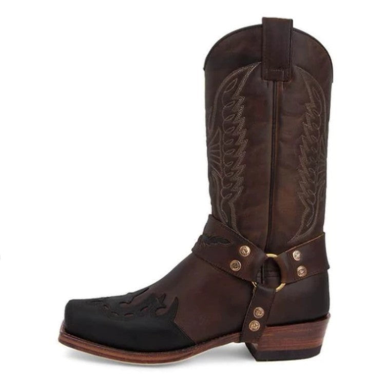 Women's Stylish Mid Calf Cowboy Boots for Daily Use Warm Coffee