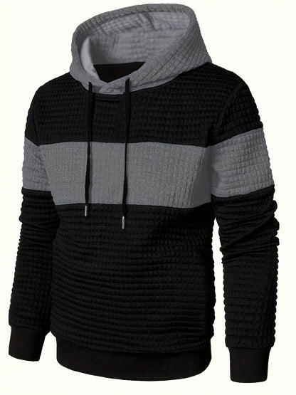 Men's Color-Block Textured Hoodie for Fall and Winter Everyday Wear