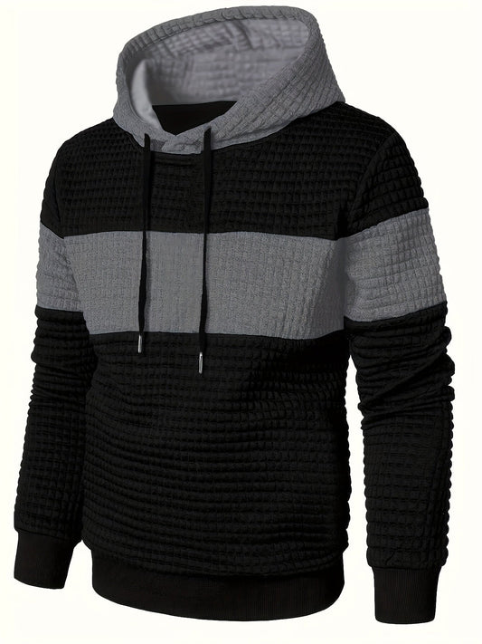Men's Color-Block Textured Hoodie for Fall and Winter Everyday Wear