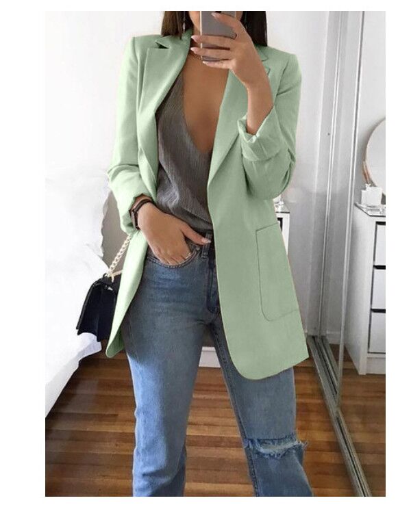 Women's Tailored Slim Fit Jacket for Fall and Winter Everyday Wear Pea green