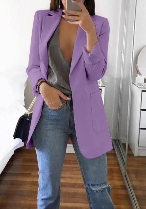 Women's Tailored Slim Fit Jacket for Fall and Winter Everyday Wear Purple