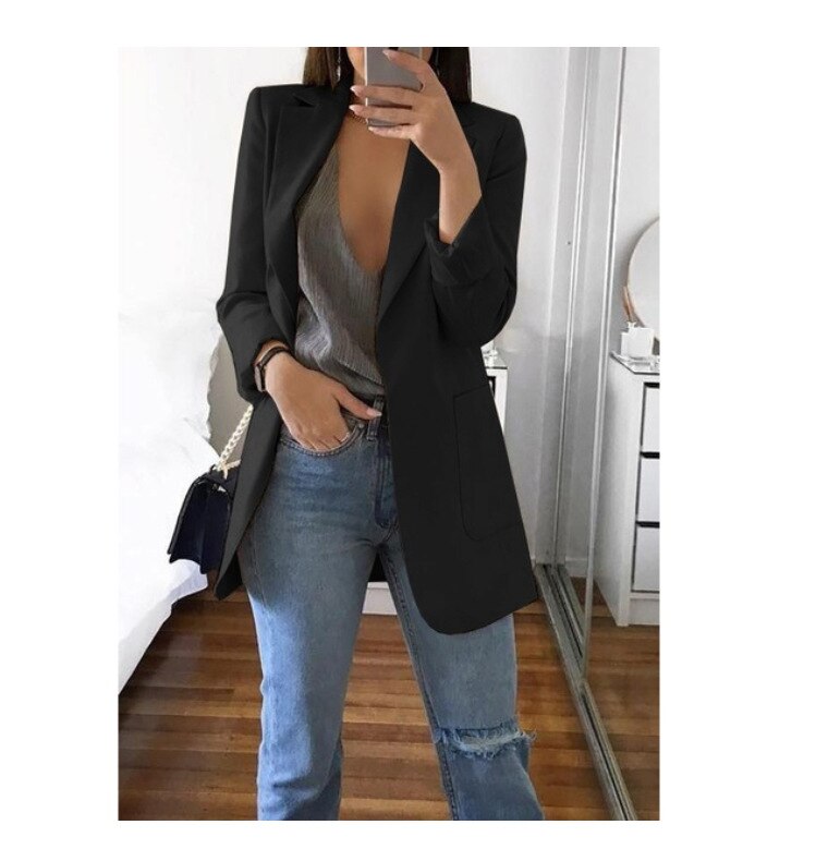 Women's Tailored Slim Fit Jacket for Fall and Winter Everyday Wear Black