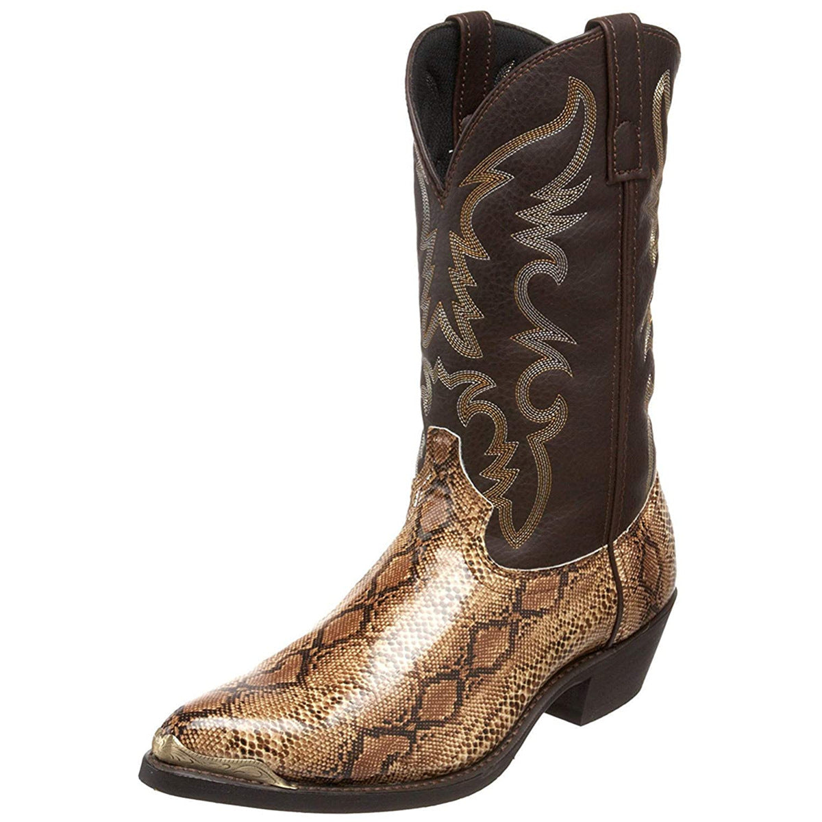 Women's Stylish Snake Print Western Boots for Daily Use Gold