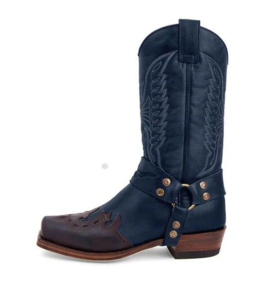 Women's Stylish Mid Calf Cowboy Boots for Daily Use Warm Blue