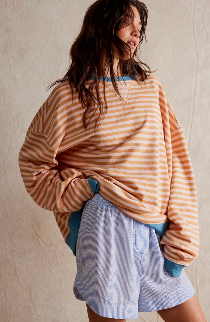 Women's Oversized Pinstripe Sweatshirt with Drop Shoulders Orange