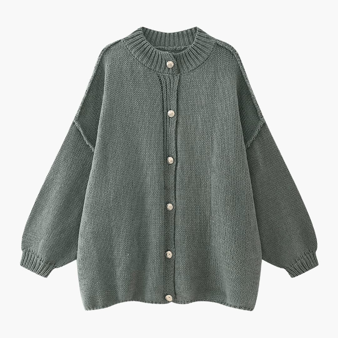 Women's Oversized Knit Cardigan with Button Front and Ribbed Cuffs