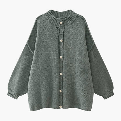 Women's Oversized Knit Cardigan with Button Front and Ribbed Cuffs