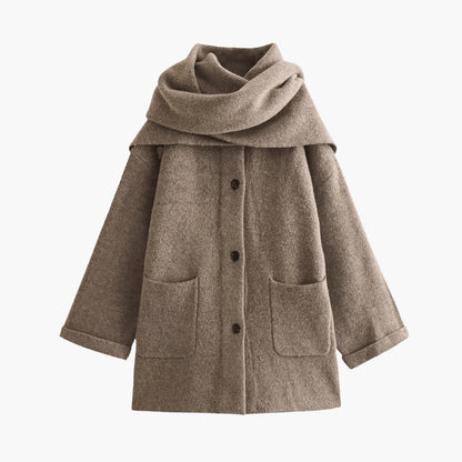 Women's Long Sleeve Button-Up Cardigan with Matching Scarf