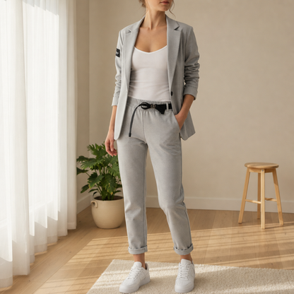 Women's Blazer and Jogger Co-ord Set for Fall and Winter Everyday Wear Gray