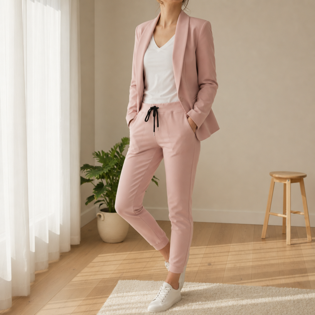 Women's Blazer and Jogger Set for Fall and Winter Everyday Wear Pink