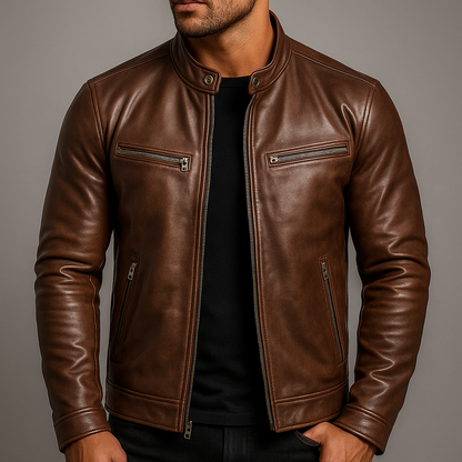 Men's Vintage Leather Jacket – Classic Design for All-Day Comfort Brown