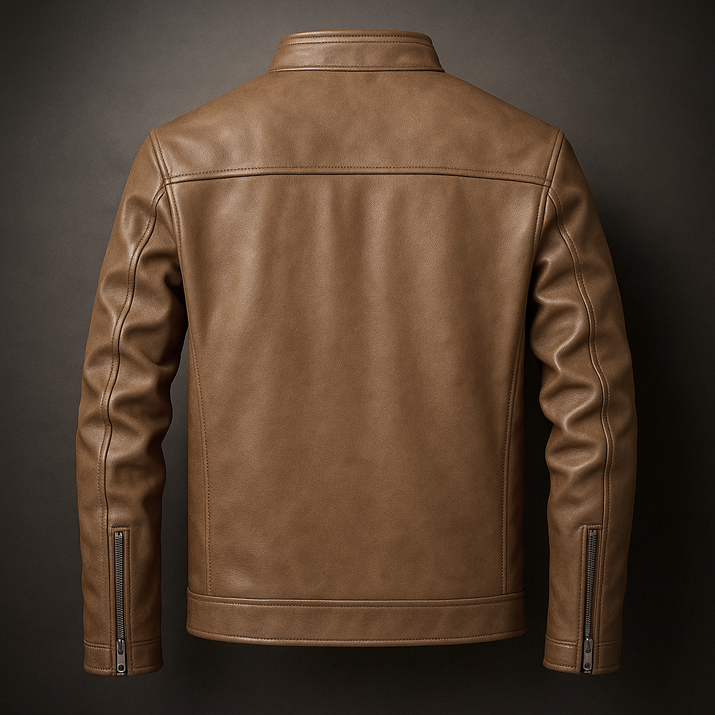 Men's Leather Jacket with Corduroy Trim Collar for Daily Use