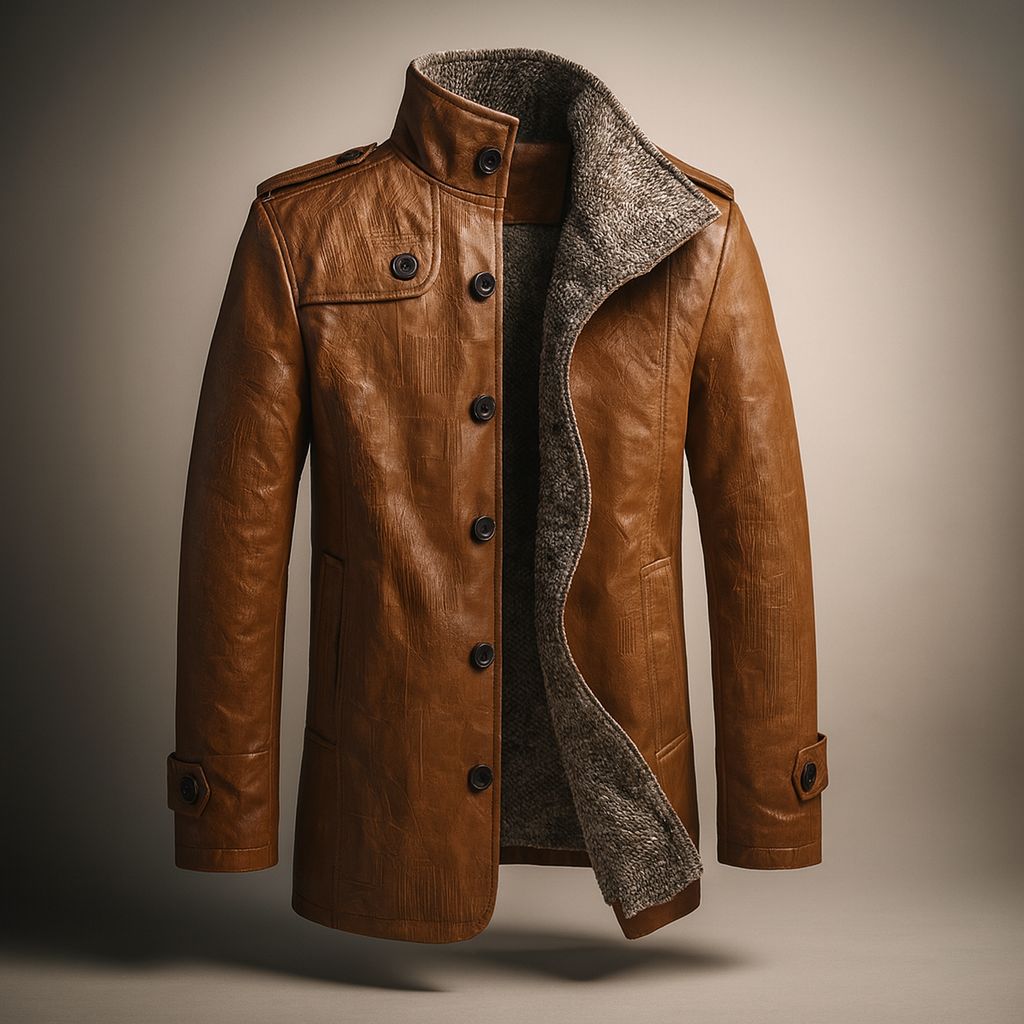 Men's Stylish Classic Leather Jacket with Fleece Collar