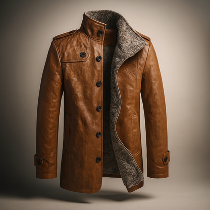Men's Stylish Classic Leather Jacket with Fleece Collar