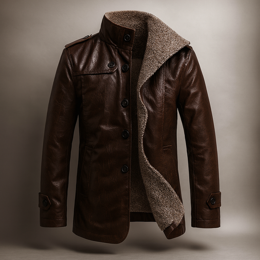 Men's Stylish Classic Leather Jacket with Fleece Collar