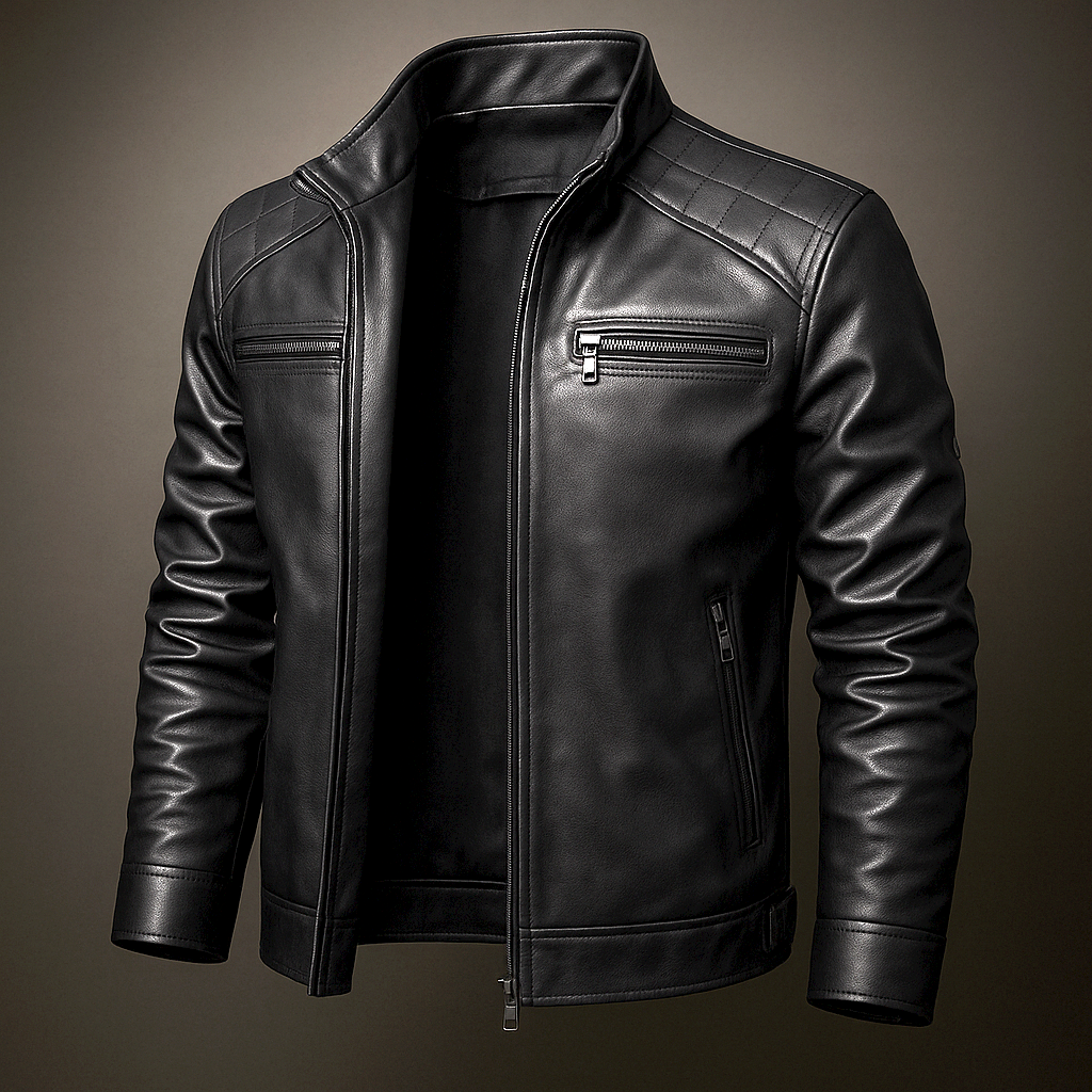 Men's Genuine Leather Jacket with Natural Grain Texture Classic Black