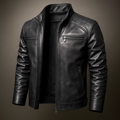 Men's Genuine Leather Jacket with Natural Grain Texture Classic Black