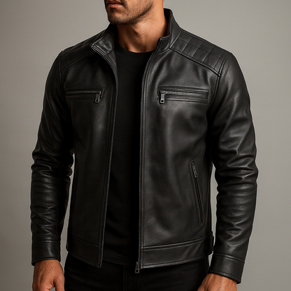 Men's Genuine Leather Jacket with Natural Grain Texture