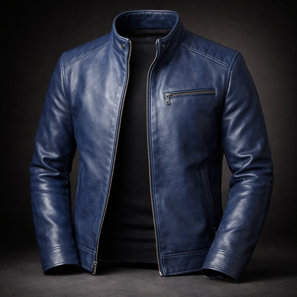 Men's Stylish Classic Leather Jacket with Zip front for Daily Use