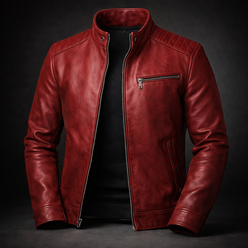 Men's Stylish Classic Leather Jacket with Zip front for Daily Use