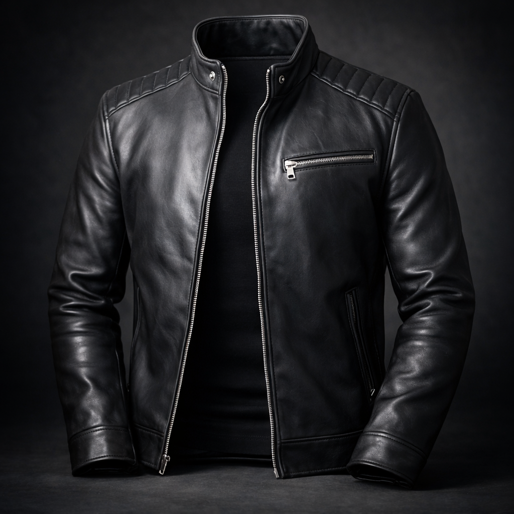 Men's Stylish Classic Leather Jacket with Zip front for Daily Use